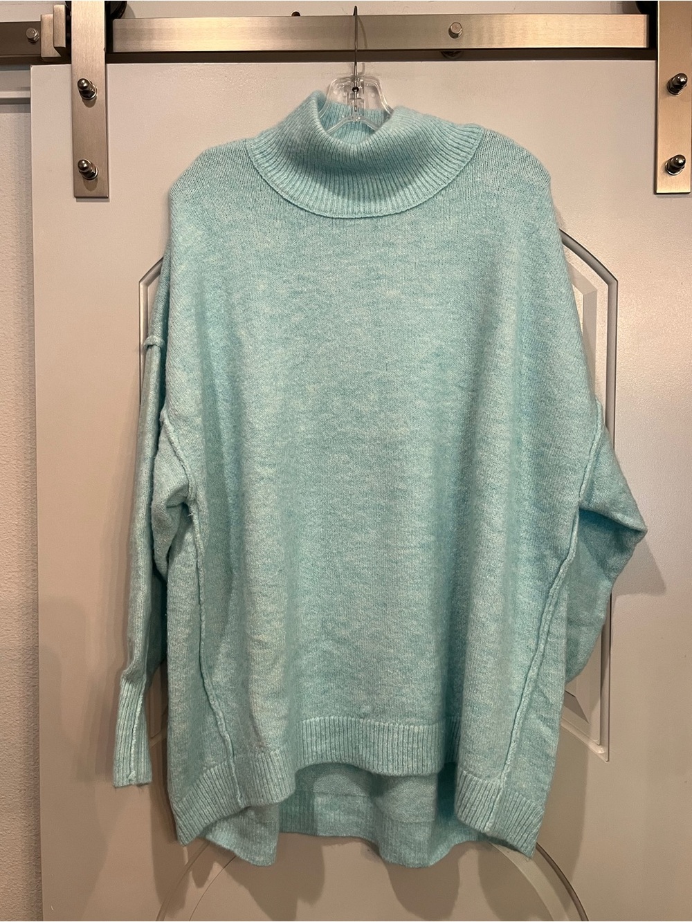 Crown & Ivy Light Aqua mock turtleneck oversized Sweater. So soft!
